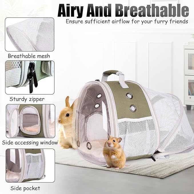 Back Expandable Backpack for Small Animals, Portable Travel Bag Breathable Pet Carrier Cages for Bunny, Guinea Pig, Bearded Dragon, Lizard, Rabbit, Squirrel, Tortoise, Kitten, Sugar Glider