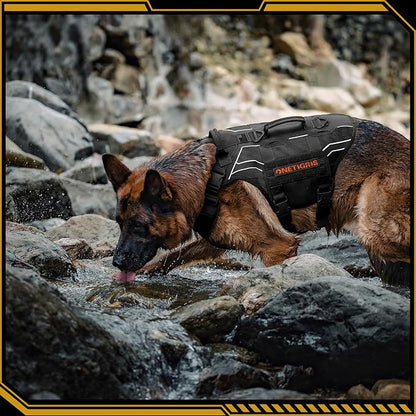 OneTigris Tactical Dog Harness for Large Dogs, Adjustable Tactical Dog Harness with Handles, Reflective Vest Heavy Duty & Breathable Military Assistance Vest with No Pull Buckle, Black