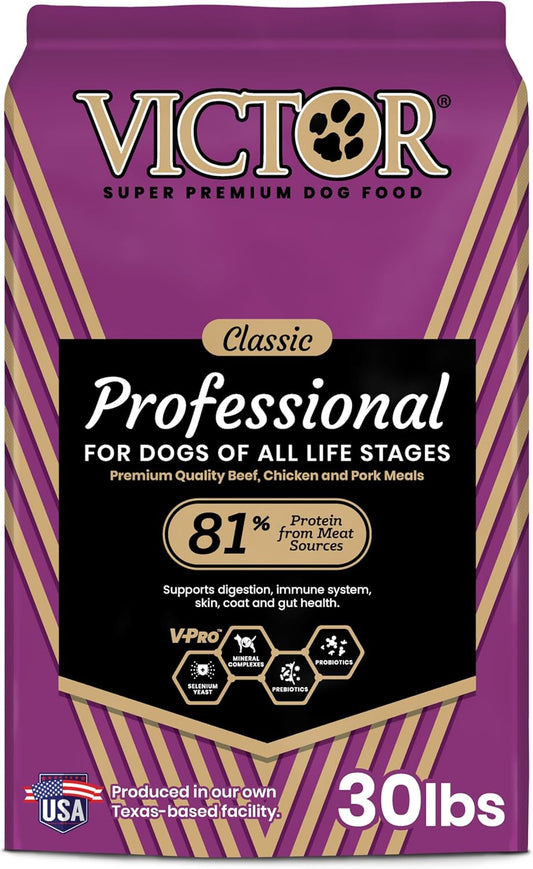 VICTOR Super Premium Dog Food – Professional Dry Dog Food – Super Premium Kibble with 26% Protein – Gluten-Free with Beef, Chicken & Pork Meals – for High Energy and Active Dogs & Puppies, 30lbs