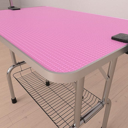 42" Dog Grooming Table Foldable Pet Grooming Tables with Adjustable Arm Noose Storage Mesh Tray Maximum Capacity Up to 330lbs Pink