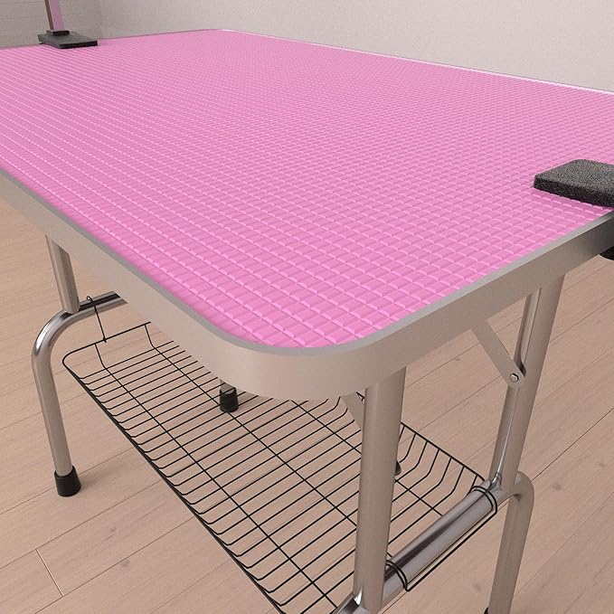 46" Dog Grooming Table Foldable Pet Grooming Tables with Adjustable Arm Noose Storage Mesh Tray Maximum Capacity Up to 330lbs Pink