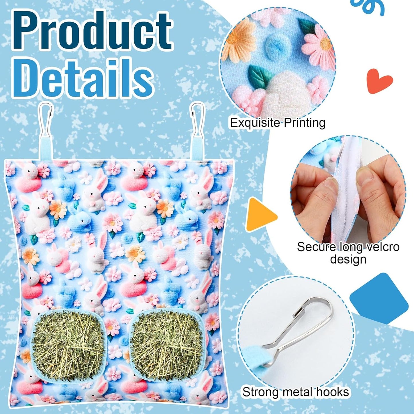 UPINS 2 Pack Rabbit Hay Feeder, Guinea Pig Hay Bag for Guinea Pig Cage Hay Feeder for Bunny Rabbits Animals Small Pets and Chinchillas Hamsters