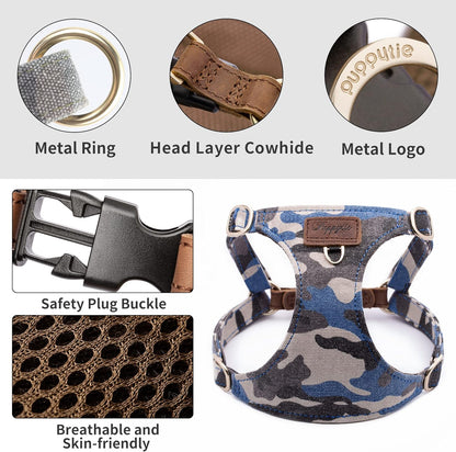 Dog Harness, No Pull Dogs Harness and Multi-Function Leash Set for Medium Dogs Easy Walk Everyday Adjustable Soft Dog Vest Harness Fashionable Dog Accessories Camouflage Blue-Relaxed Medium