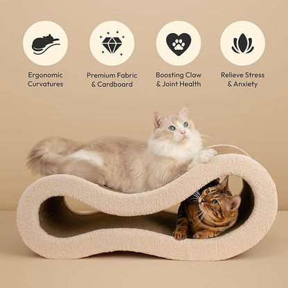Cloud Lounge Cat Scratching Pad, Reversible Scratch Board with Natural Curves for Freestyle Scratching & Ergonomic Support, Extra Wide Cat Bed for Large Cats, Premium Cardboard & Cozy Fabric