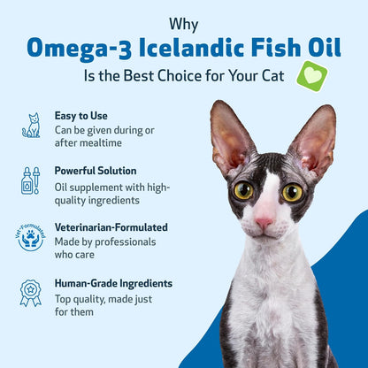 Pet Wellbeing Omega-3 Icelandic Fish Oil for Cats - Wild-Caught, Cold-Water Fish, Healthy Skin and Coat, Joint Health and Mobility, Fatty Acids, Anchovies, Sardines - EPA, DHA - 8 fl oz (236 ml)