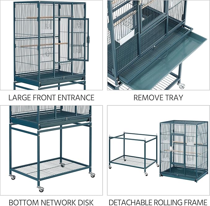 Yaheetech 54inch Metal Large Parrot Parakeet Flight Bird Cage w/Rolling Stand for Small Parrots Cockatiel Sun Parakeet Green Cheek Conure Lovebird Budgie Finch Canary