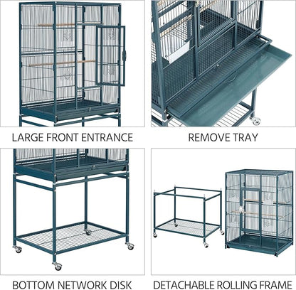 Yaheetech 54inch Metal Large Parrot Parakeet Flight Bird Cage w/Rolling Stand for Small Parrots Cockatiel Sun Parakeet Green Cheek Conure Lovebird Budgie Finch Canary