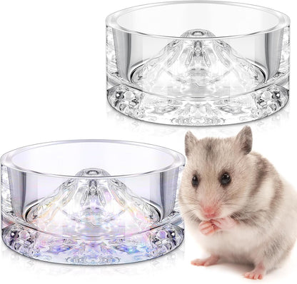 Baderke 2 Pcs Hamster Water Bowls Glass Hamster Food Bowls 35ml Mountain Style Drinking Container Anti Turning for Guinea Pig Gerbils Mice Rats Chinchilla Small Pets(Clear and Rainbow)