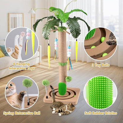Cat Scratching Post, 36 in Cat Scratcher Tree, Interactive Furniture Cat Toys with Hanging and Ball Track for Kittens Adults Cats