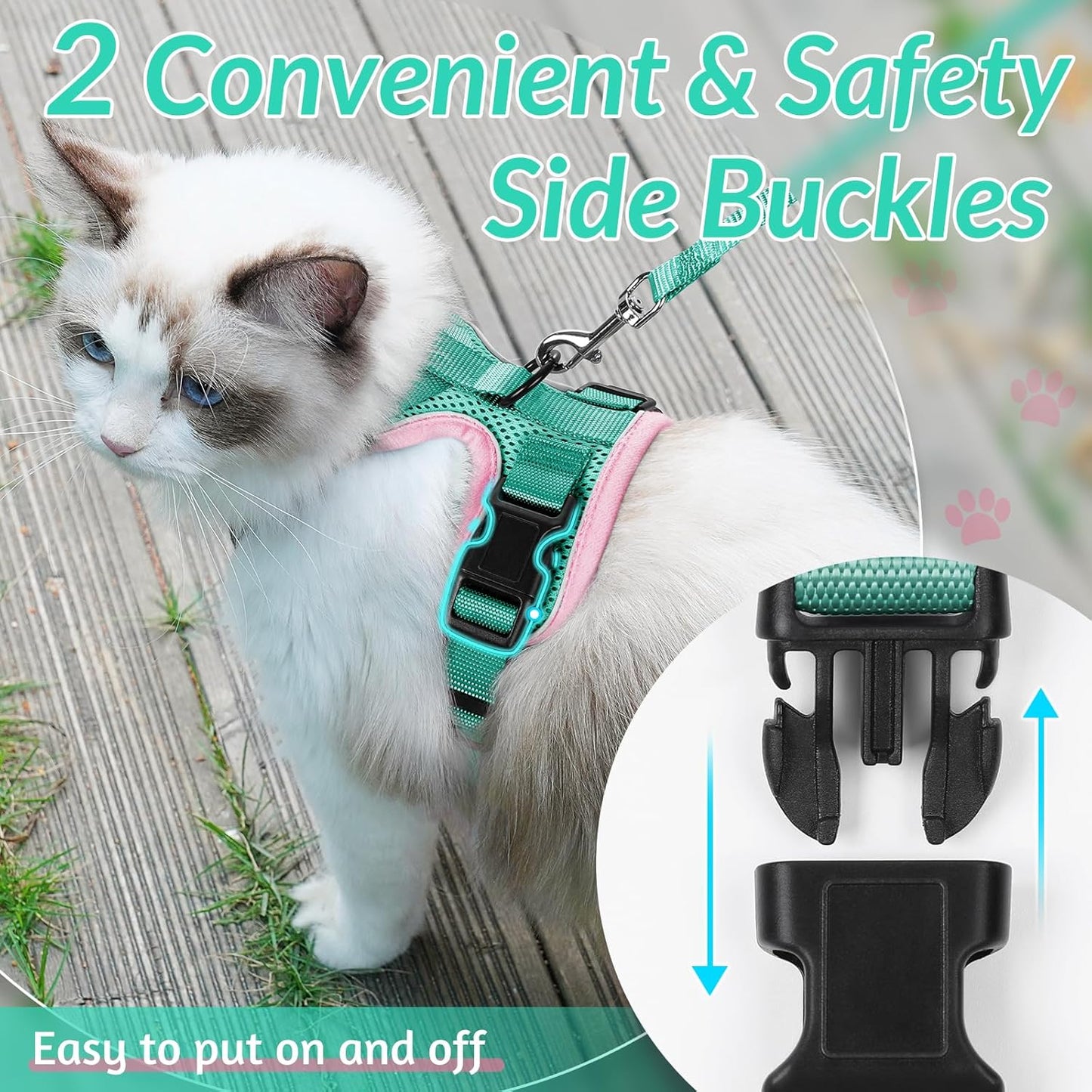 rabbitgoo Cat Harness and Leash for Walking, Escape Proof Soft Adjustable Vest Harnesses for Cats, Easy Control Breathable Reflective Strips Jacket, Pink&Light Green, XXS