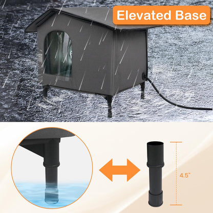 Heated Cat House for Outside/Indoor Cats in Winter,Elevated Outdoor Cat House with Heating Pad Bed,Weatherproof Feral Cats Shelter with Soft Mat (Heat Gray)