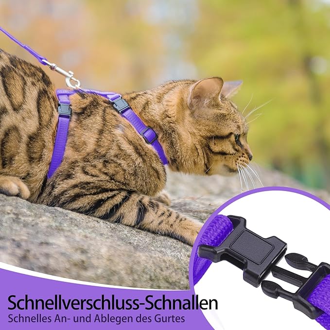 PUPTECK Adjustable Cat Harness and Leash Set Escape Proof Kitten Strap Collar for Walking Travel, Purple