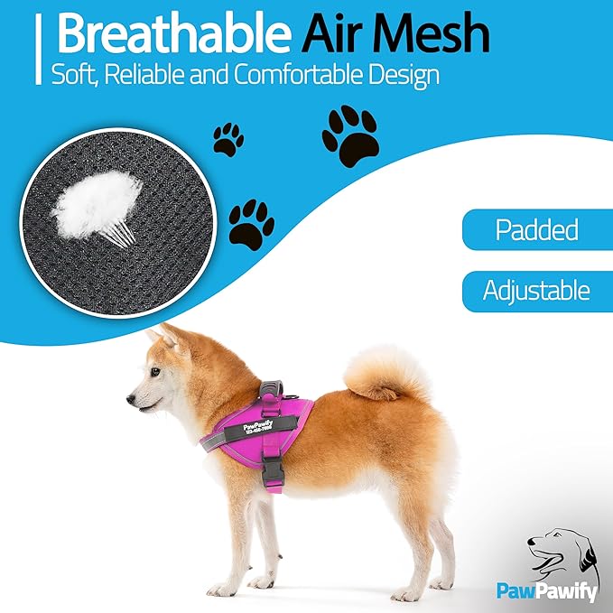 PawPawify Custom No Pull Dog Harness with Name and Phone Number, Heavy Duty Personalized Pet Vest to Prevent Tugging, Pulling, or Choking, Training and Walking (New Pink, L (40-60 LBS))