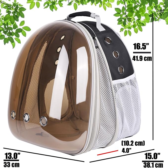 Front Expandable Cat Backpack Carrier, Fit up to 20 lbs, Polarized Tinted Brown Bubble Window Pet Carrier Backpack for Large Fat Cat and Small Puppy
