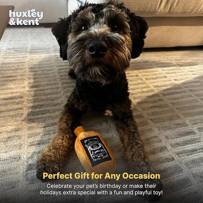 Huxley & Kent Funny Dog Toys w/Squeaker & Crinkl -Stimulating & Interactive Chew Toy for Dogs - Mesh Lined Stuffed Doggie Toy - Easy to Clean Doggie Toys for All Breeds (Bad Dog Jack's Whiskey,Small)