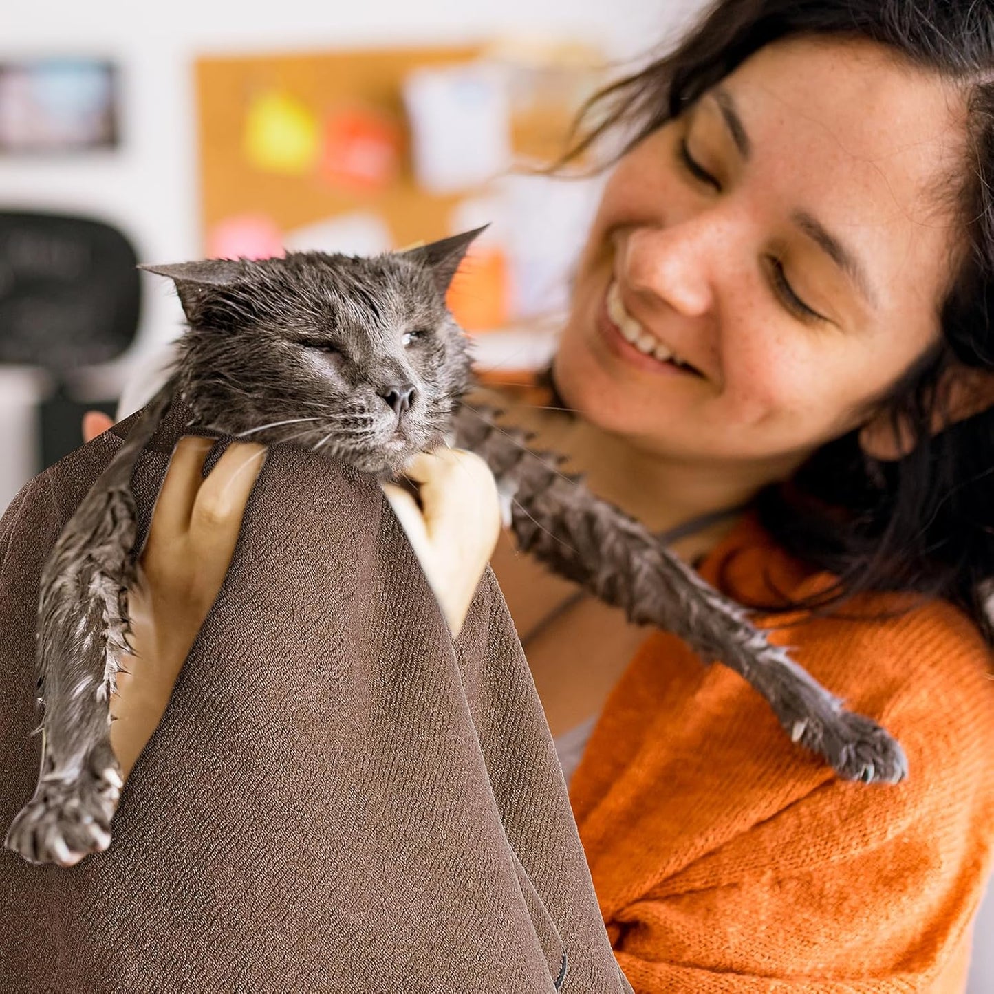 Chumia 4 Pack Dog Towels for Drying Large Microfiber Grooming Tools Absorbent Soft Bath Supplies with Embroidered Paw for Small Medium Pet Products (30 x 50 Inch,Blue,Black,Gray,Brown)