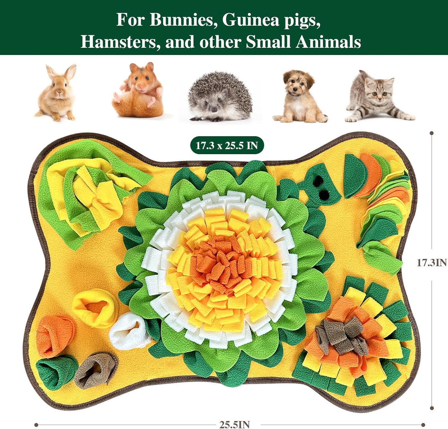 Rabbit Foraging Mat Snuffle Mat, Interactive Bunny Toys Feed Game for Boredom, Small Pet Puzzle Toy, Yuoaes 17.3" x 25.5" Polar Fleece Nosework Feeding Mat for Rabbits, Guinea Pigs, Ferrets