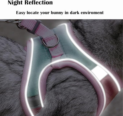 Rabbit Harness and Leash Set Escape Proof, Adjustable Soft Padded Vest, Breathable Mesh Bunny Harness with Reflective Strap, Safe for Small Animals(Pink,S)