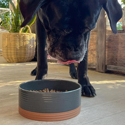 Mora Ceramic Pet Bowl - Large Food/Water Dish for Large Dogs, Cats, Great Dane, Mastiff - 50oz or 8 Cups - Basic Bowls - Charcoal
