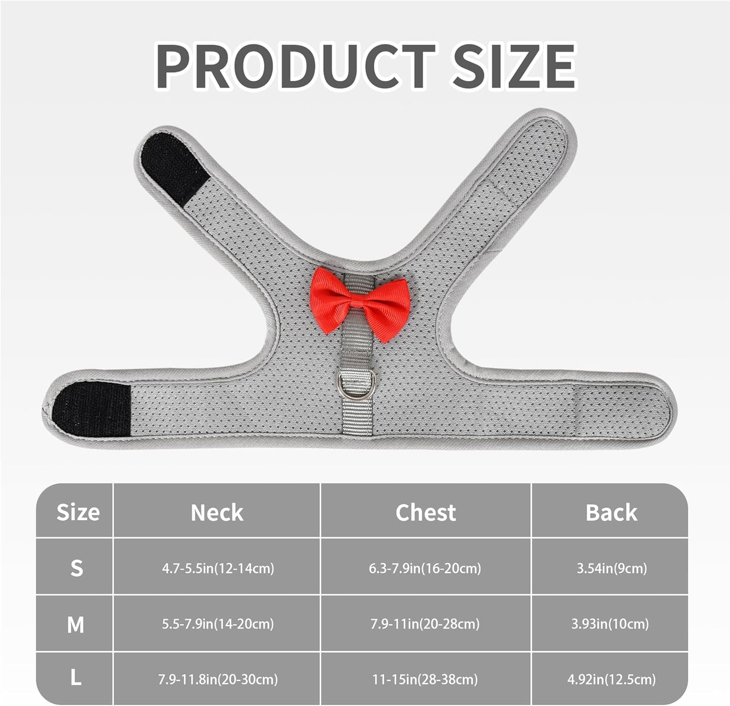 AIITLE Bunny Harness and Leash Set with Cute Bow, Soft Breathable Mesh Vest Harness for Rabbits Kitten Ferret Small Pig Puppy Walking Supplies Grey M