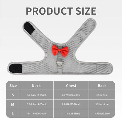 AIITLE Bunny Harness and Leash Set with Cute Bow, Soft Breathable Mesh Vest Harness for Rabbits Kitten Ferret Small Pig Puppy Walking Supplies Grey M