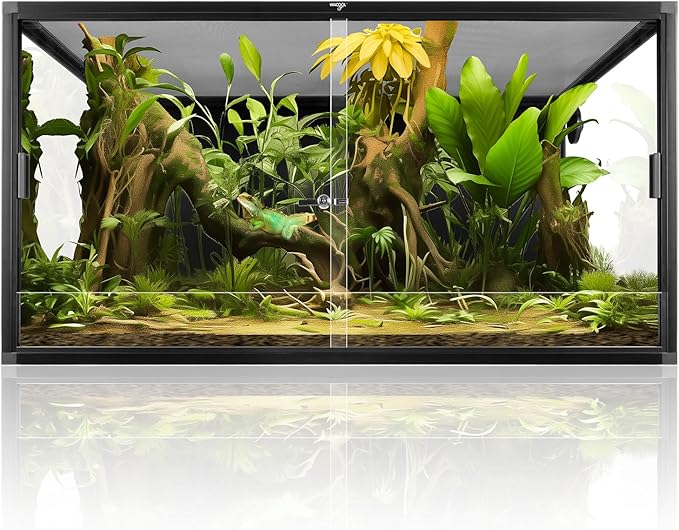120 Gallon Reptile Tank, Large Terrarium for Bearded Dragons, Snakes, Leopard Geckos, Sliding Door & Top Ventilation, 48" x 24" x 24" Easy-to-Maintain Reptile Enclosure