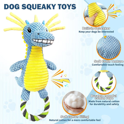 Squeaky Dog Toys for Large Dogs- Tough Squeaky Dog Toys to Keep Them Busy- Durable Plush Stuffed Chew Toy for Boredom, Tug of-War, for Small Medium Large Dogs (Blue)