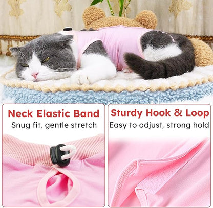 Cat Recovery Suit for Spay Abdominal Wounds, Kitten Onesie Bodysuit for Cats After Surgery, Cat Surgery Recovery Suit Female Cone of Shame Alternative for Cats Anti Licking (Pink,M)