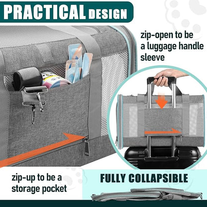 Pet Carrier for Large Cats 20 lbs+ / Soft Sided Small Dog Travel Carriers Top Load/Collapsible Carrier Bag for Big Cat / 2 Kittens Sturdy Transport Carriers Long Trips/Medium Cats 15 pounds