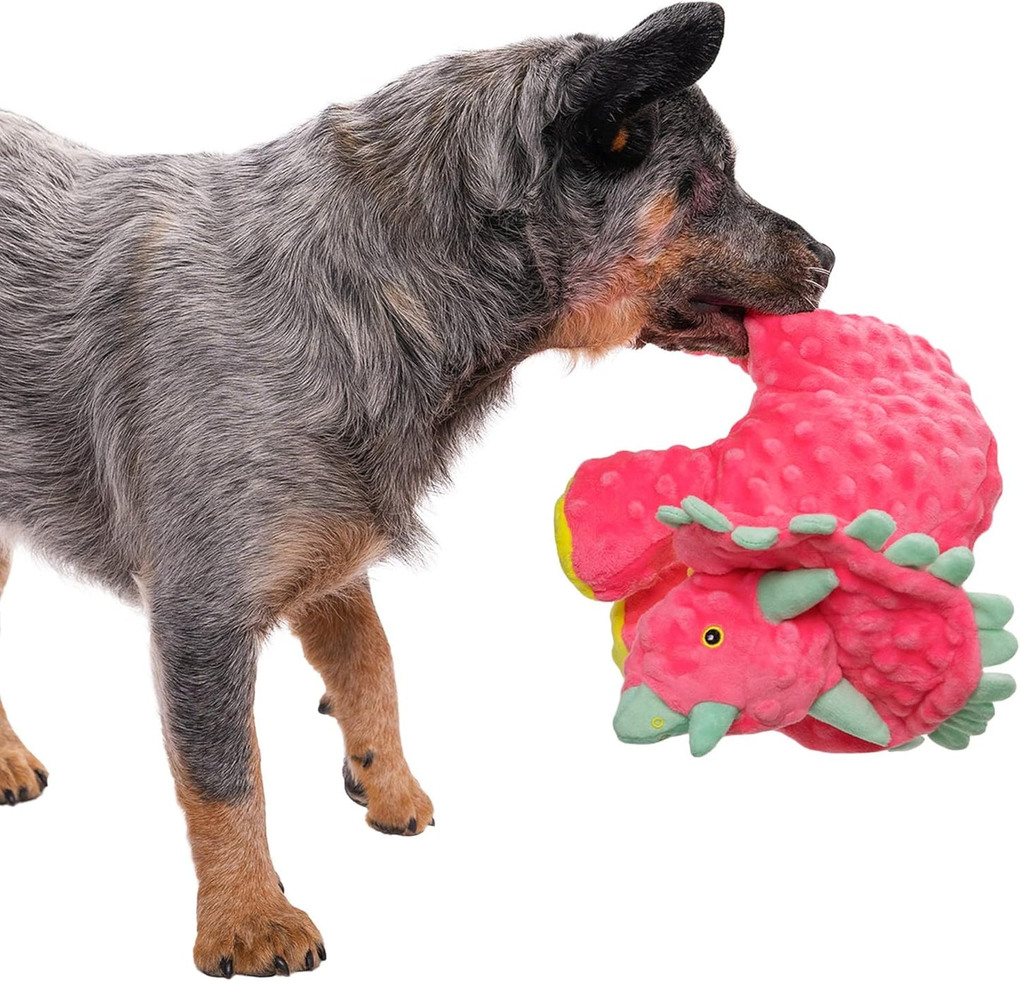 goDog Dinos Frills Squeaky Plush Dog Toy, Chew Guard Technology - Pink, Large