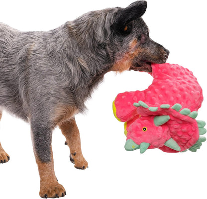 goDog Dinos Frills Squeaky Plush Dog Toy, Chew Guard Technology - Pink, Large