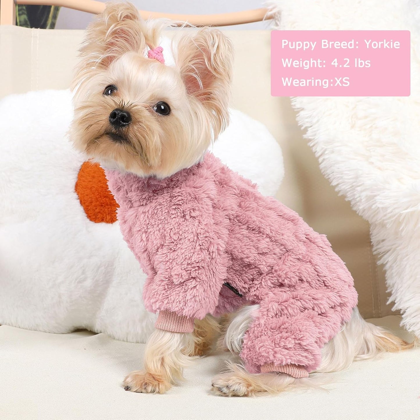 Dog Sweater for Small Dogs, XXS Dog Sweaters Turtleneck Doggie Pajamas Jumpsuits, Small Doggy Clothes Girl Boy, Cold Weather Puppy Onesie Outfits Yorkie Chihuahua Apparel, Pink, S