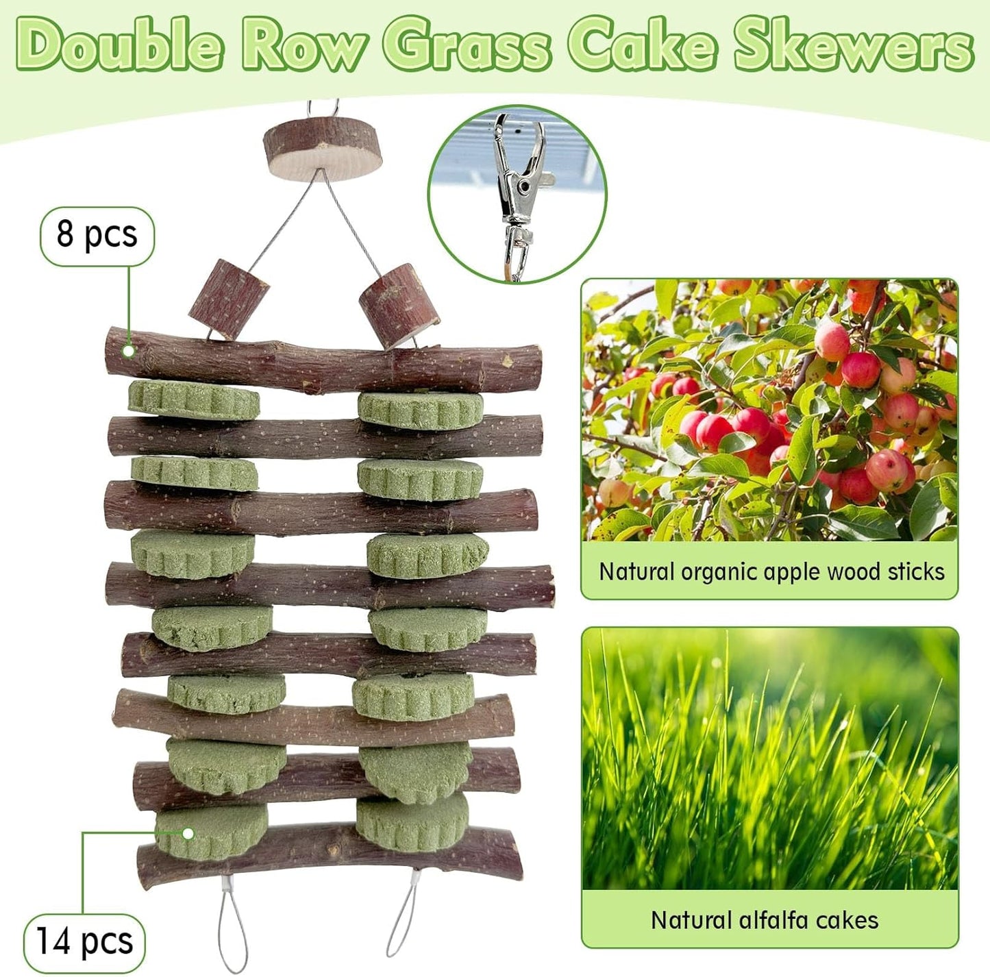 Hamiledyi Bunny Chew Toys Rabbit Hanging Toys for Teeth Grinding Rabbit Toys Natural Fruit Sticks Timothy Grass Cakes Chew Toys and Treats Improve Dental Health for Guinea Pig Hamster Chinchilla