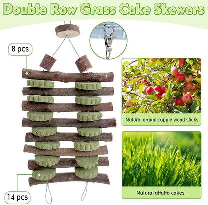 Hamiledyi Bunny Chew Toys Rabbit Hanging Toys for Teeth Grinding Rabbit Toys Natural Fruit Sticks Timothy Grass Cakes Chew Toys and Treats Improve Dental Health for Guinea Pig Hamster Chinchilla