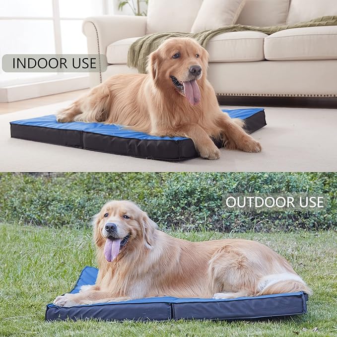Outdoor Dog Bed for Large Dogs, Waterproof and Portable with Washable Cover, Foldable Cooling Orthopedic Bed for Outside and Indoor Use, 35" All Weather