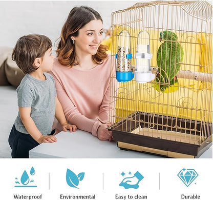 Weewooday 4 Pieces Automatic Bird Feeder Cage Water Dispenser Bird Water Feeder Hamster Cage Waterer Accessory Drinker Bottle for Hamster Parrot(Trendy Style,Blue, White,280 ml)