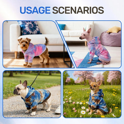 WOYYHO Tie Dye Dog Hoodie & Sweatshirt - Premium Velvet Soft Lightweight Pullover for Small Medium Dogs, Cozy Puppy Sweater for Chihuahua Dachshund, Multi Blue Browm M