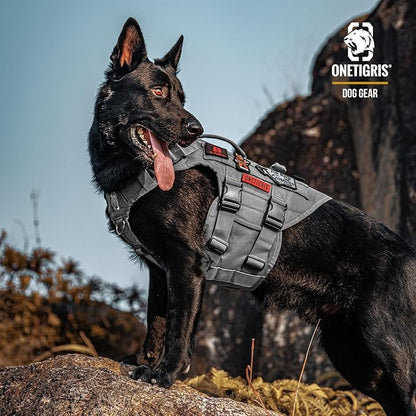 OneTigris Large Tactical Dog Harness, No Pulling Adjustable Dog Vest Harness, Heavy Duty Dog Harness with Handle, Large Hook and Loop Panels for Patch Grey