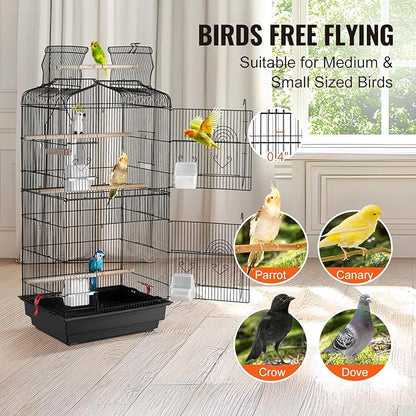 VEVOR 41-inch Open Top Large Parrot Bird Cage, Hanging Bird Cage for Parakeets Finches Canaries Lovebirds Cockatiels Budgies Small Quaker Conures Travel Pet Flight Birdcage with Swing and Perch