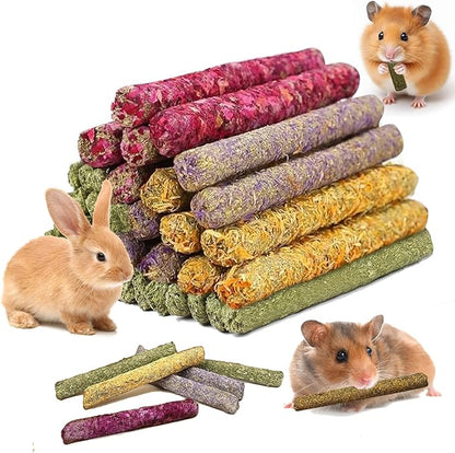 33 Pcs Rabbit Chew Sticks, Rabbit, Guinea Pig Toys, Natural Timothy Grass Molar Teeth Stick, Mixing Natural Flowers Chewing Toy, Small Animals Treats