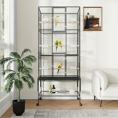 69 Inch Extra Large Bird Cage Wrought Iron Parrot Cage with Storage Shelf for Mid-Sized Parrots Cockatiels Conures Parakeets Lovebirds Budgie Finch