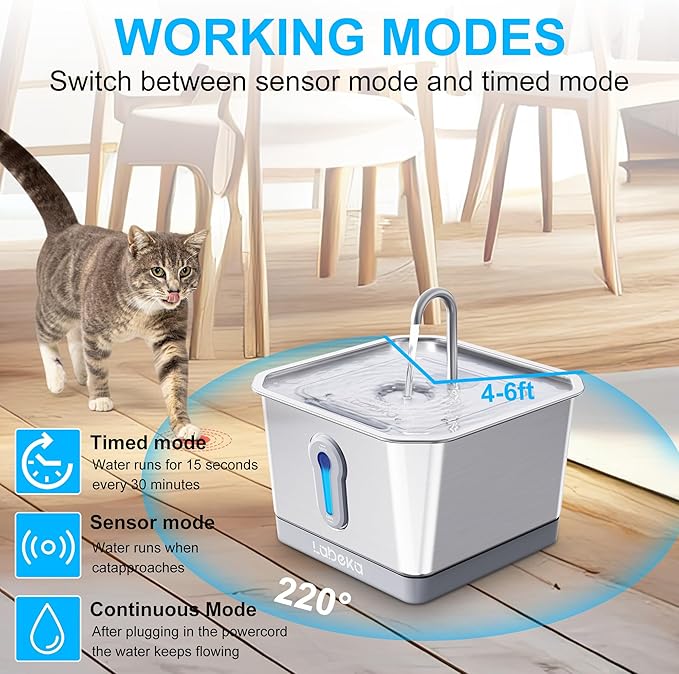 Stainless Steel Cat Water Fountain 135oz/4L:Battery Operated Wireless Cat Fountains for Drinking Indoor, Automatic Pet Water Dispenser with Ultra Quiet Pump,Multi-Filtration,Easy Clean BPA-Free