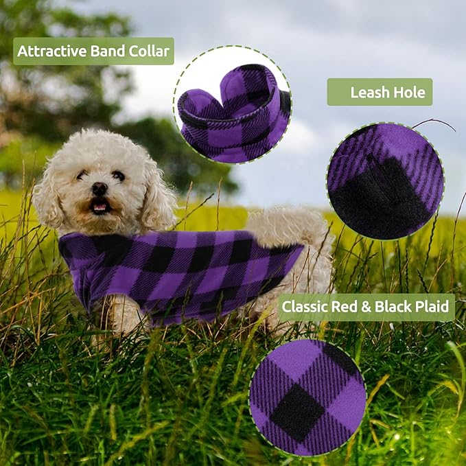 KAMA BRIDAL Spring Autumn Winter Coat Pullover Fleece Vest for Cats Small and Medium Dogs Thin Sweater Purple & Black Plaid (Purple, L)