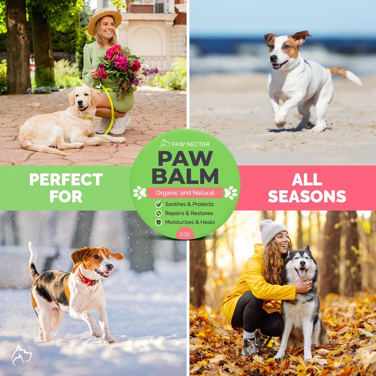 Natural Lick Safe Dog Paw Balm - 2 Pack 100% Organic Dog Paw Pad Balm Protector, Moisturizer & Soother for Dry Cracked Paws, Hot Pavement - Heals, Repairs & Restores - Coconut Oil, Shea Butter (2oz*2)