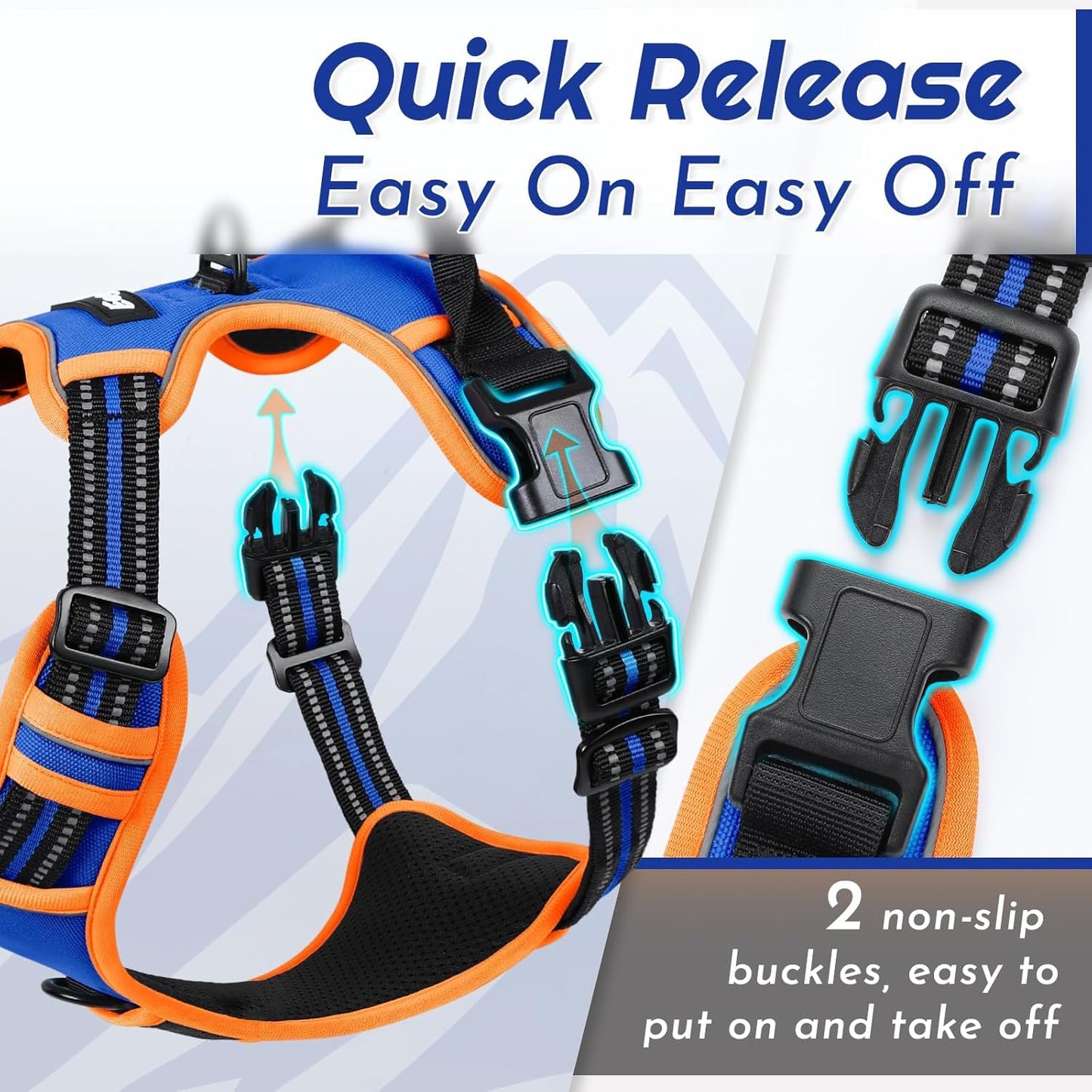 Eagloo Small Dog Harness No Pull, Service Vest with Reflective Strips and Control Handle, Adjustable and Comfortable for Walking, No Choke Pet Harness with 2 Metal Rings, Blue & Orange, XS