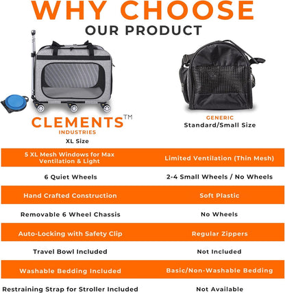 XL Cat & Small Dog Carrier | 25" L x 16" W x 17" H - up to 40 lbs - NOT TSA Compliant - Small Dogs or Large Cat Carrier with Wheels - Extending Handle, 360° Rotation Wheels & Extra Ventilation