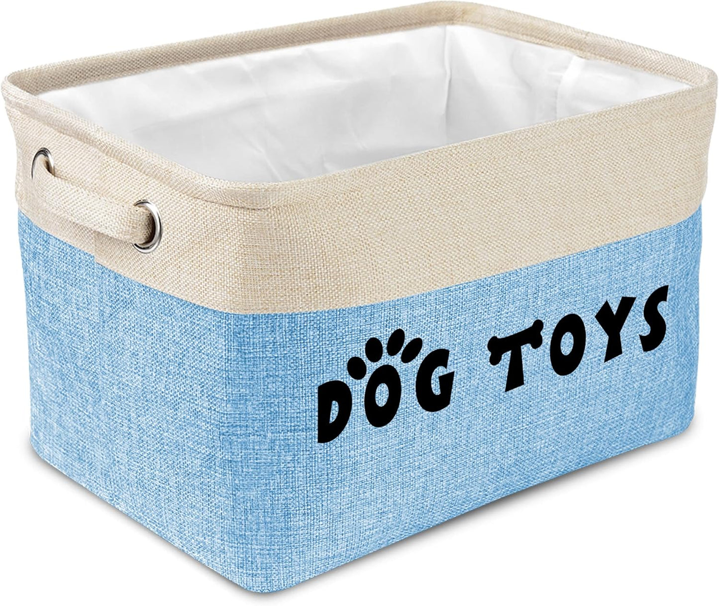 PET ARTIST Dog Toy Basket, Collapsible Dog Toy Bin Box with Comfortable Handles, Large Pet Toy Storage Organizer for Accessories, Toys, Coat & Clothing, Blanket & Leash, Blue, 15"x11"x9"