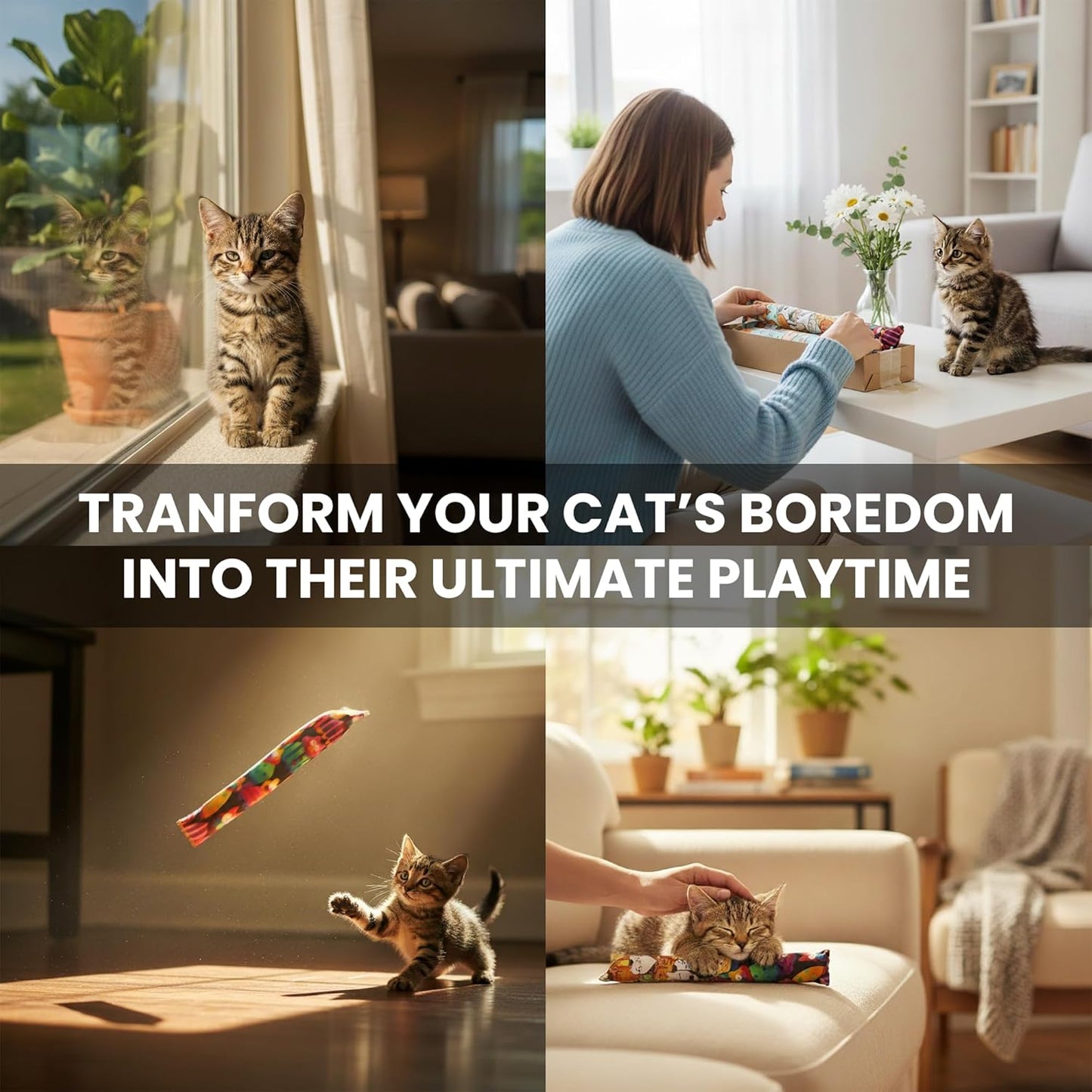 Catnip Kicker Toy Set of 2 (11") - Handmade in USA Durable Kicker Cat Toy - Catnip Kicker for Cats - Interactive Kicker Toys for Cats - Cat Kick Stick - Catnip Toys for Bored Indoor Pet