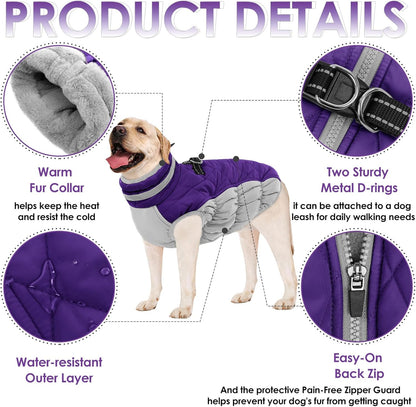 AOFITEE Dog Coat, Warm Dog Jackets for Small Dogs, Dogs Winter Coat with Harness Built in, Reflective Pet Winter Jacket, Waterproof Windproof Puppy Puffer Jacket Fleece Vest, Purple XS