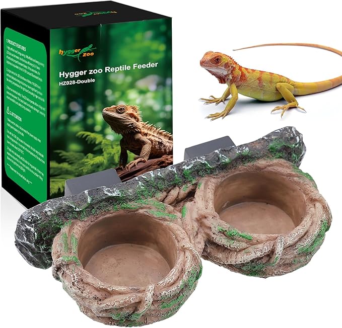 Magnetic Reptile Feeding Ledge, Gecko Feeder Ledge with One Piece Cup, Hollow Vine Food Dish, Reptile Water Bowl for Bearded Dragon Lizard Snake